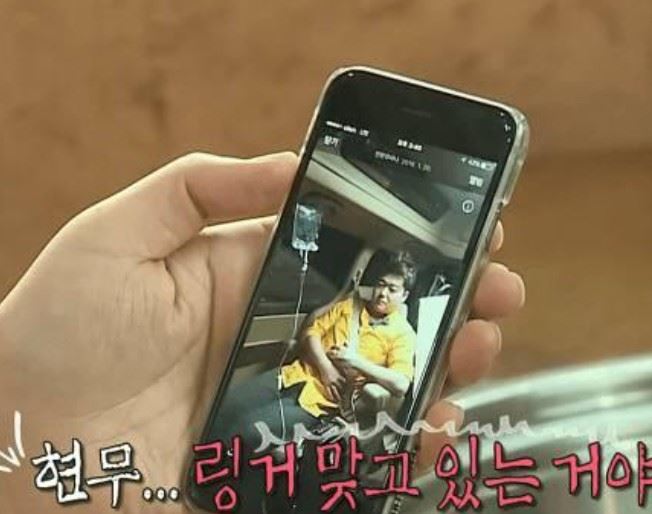 全炫茂在《我独自生活》中的画面，保姆车内注射