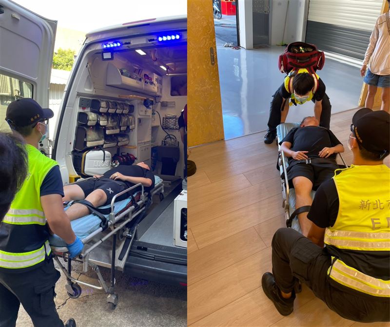 賓賓哥坐上救護車