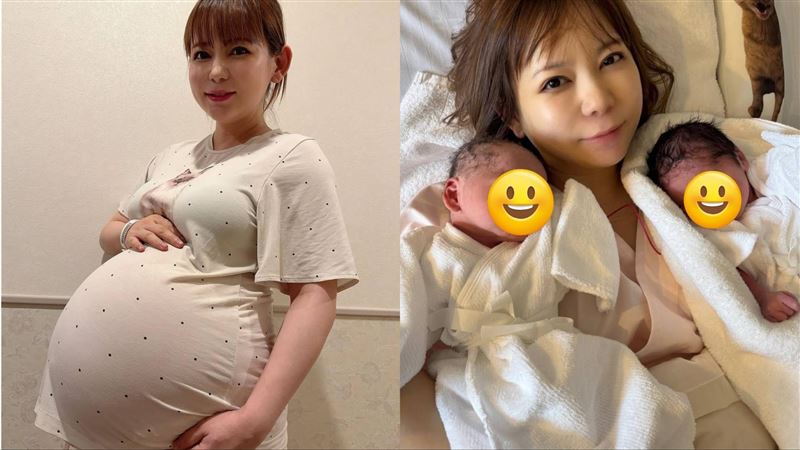 中川翔子紧抱双胞胎儿子