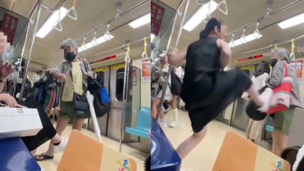 老婦在捷運車廂被踹飛的瞬間