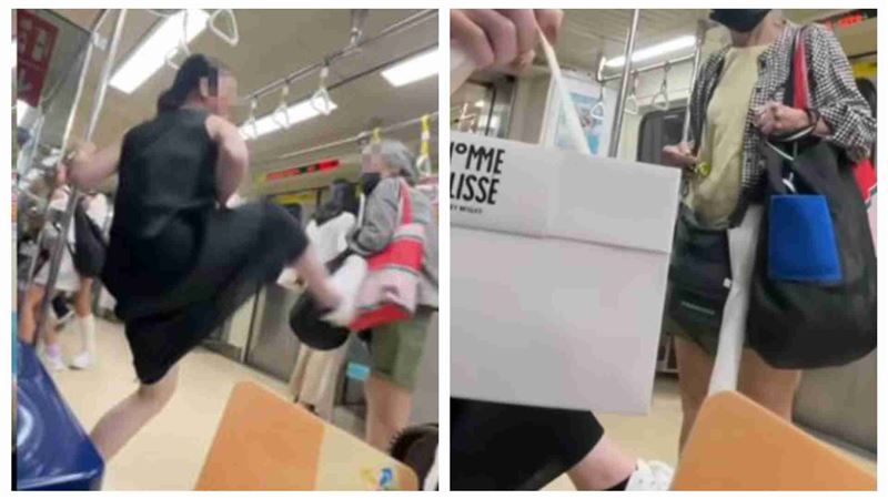 遭逼讓座的乘客請旁人幫拿HOMME PLISSÉ ISSEY MIYAKE提袋。(圖/翻攝自Threads @queen7_910)